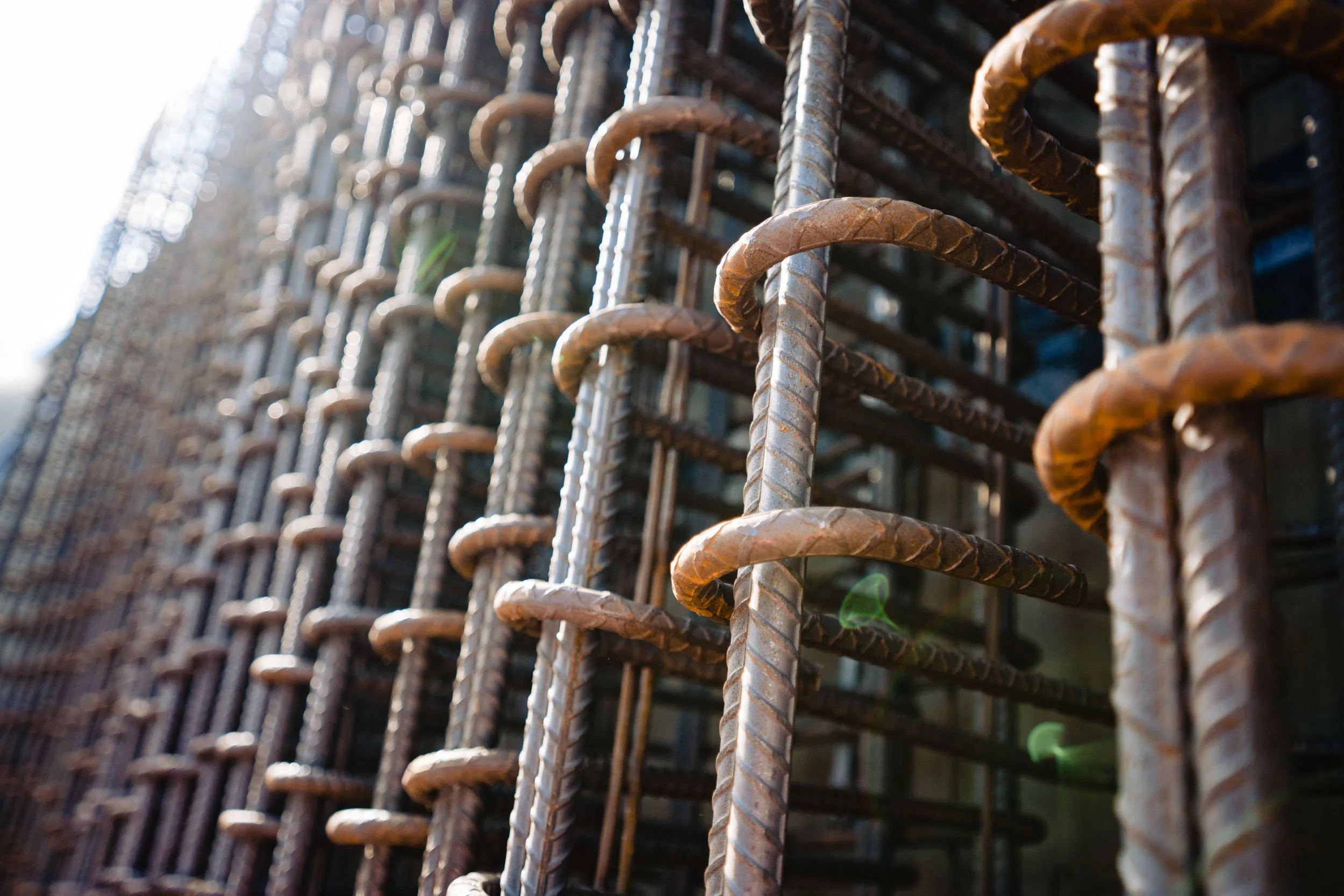 Commercial photography showing a closeup of rebar