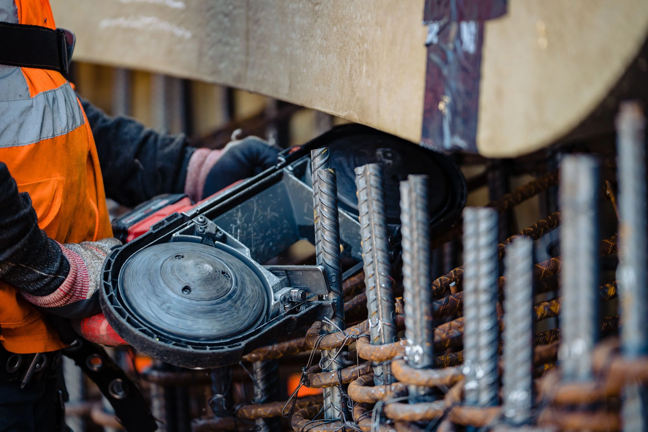 Cutting rebar during the Seattle Aquarium shark tank constrcution