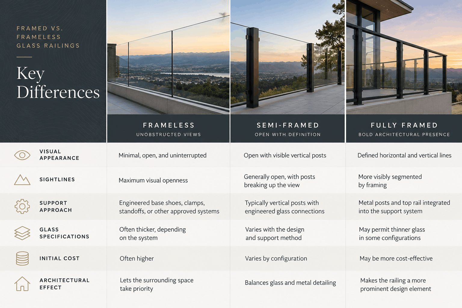 Key Differences between Framed vs. Frameless Glass Railings graphic