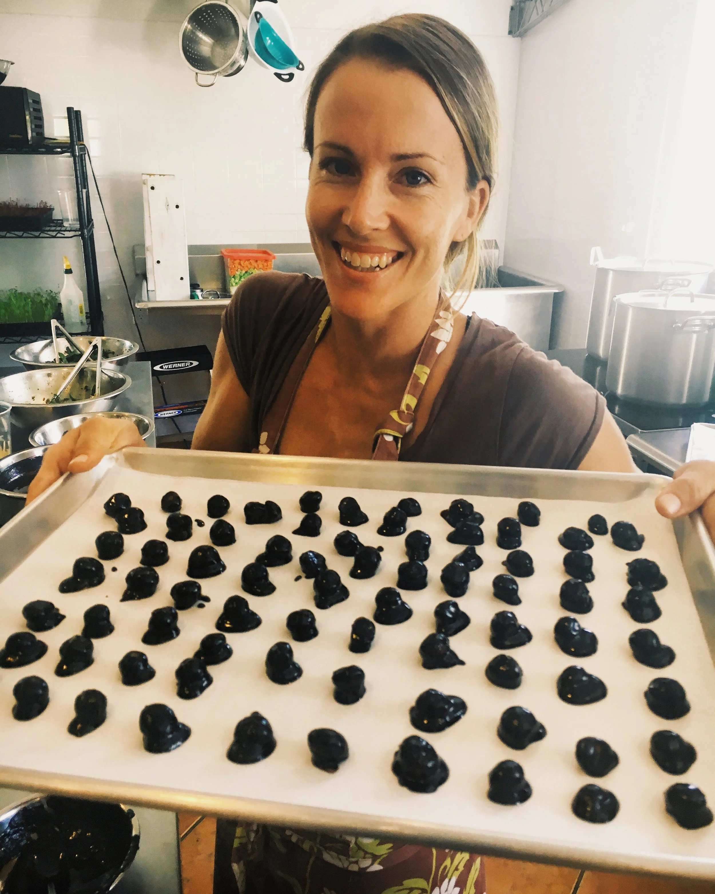 kitchen chef - lindsay - with chocolate covered macadamia nuts