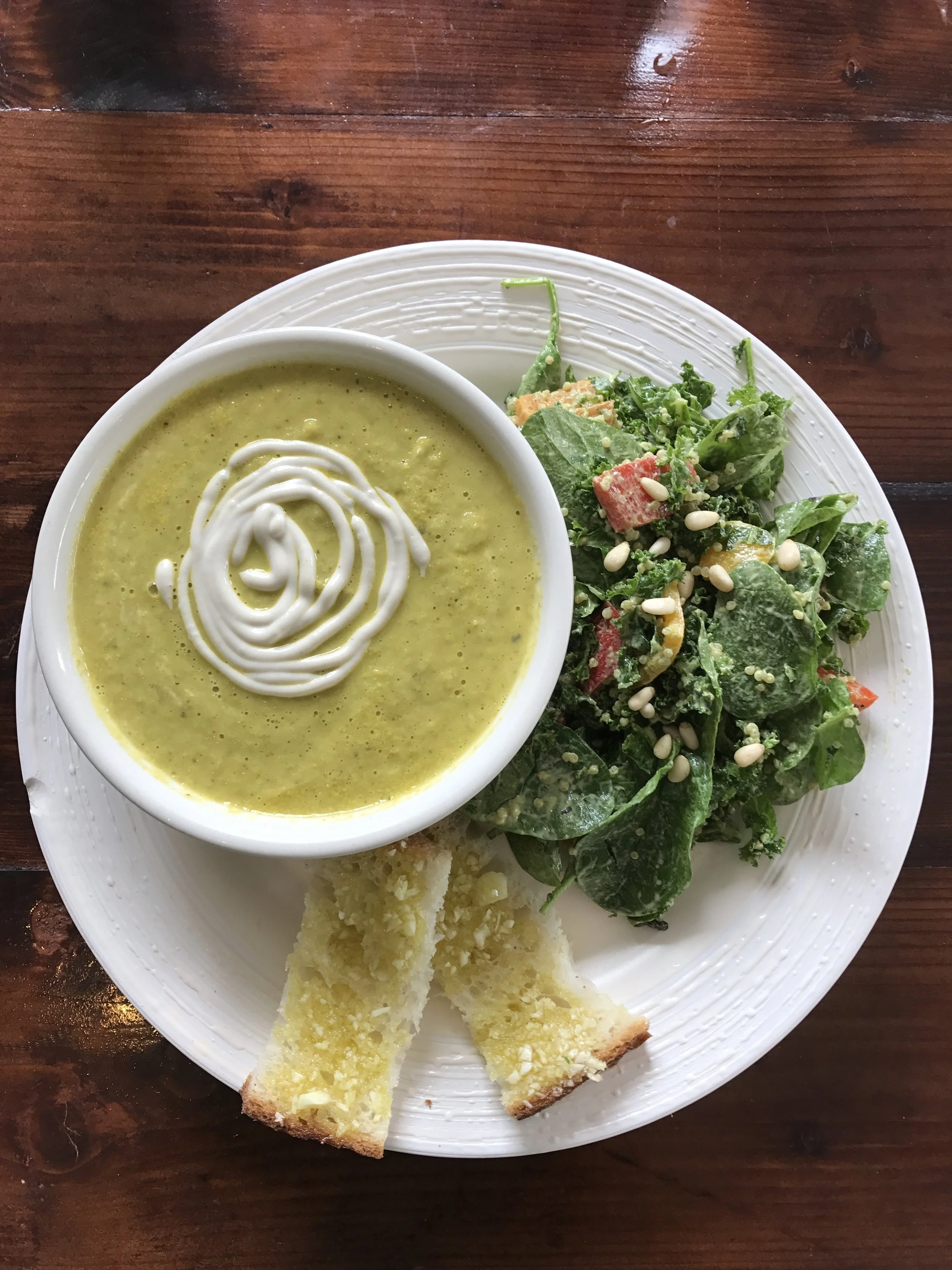 roast broccoli soup & roast veg greens salad