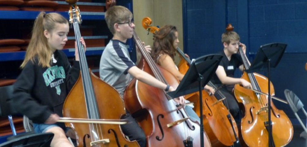 Noah (far right) with Ed and the bass section at the NOFA Summer Course 2017