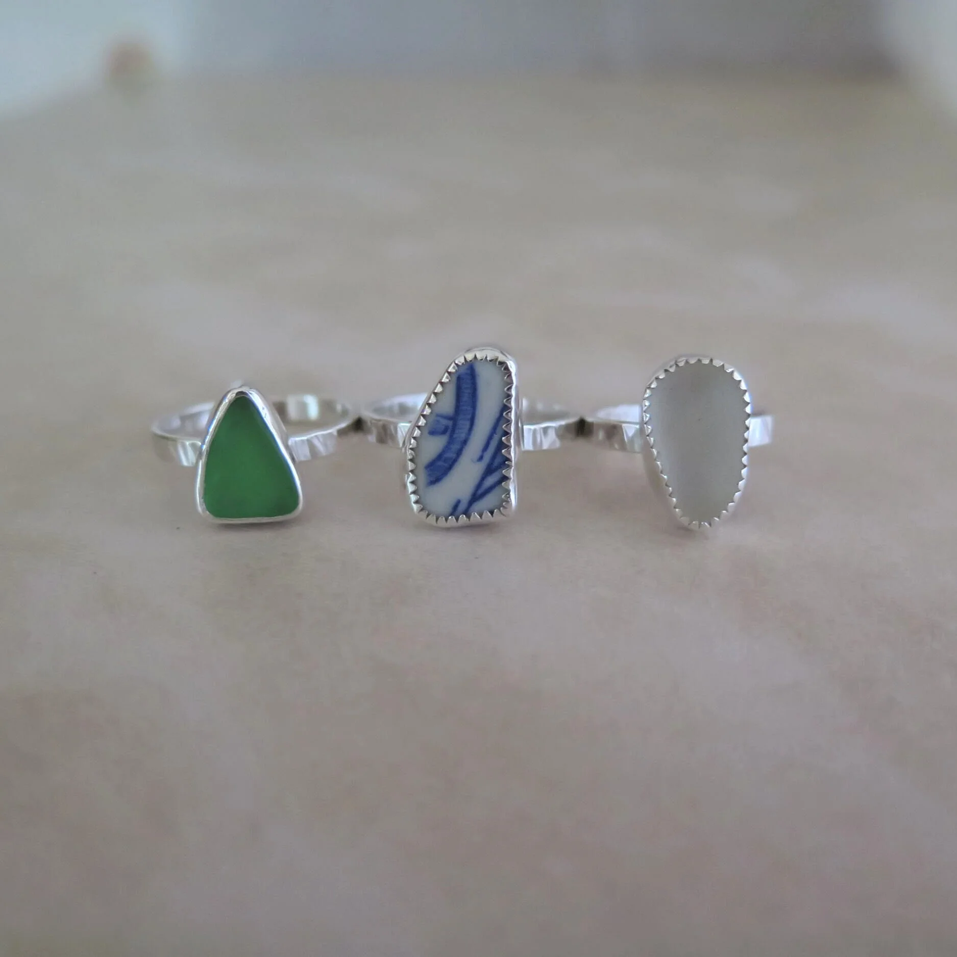 Maui Sea Glass and Pottery Rings