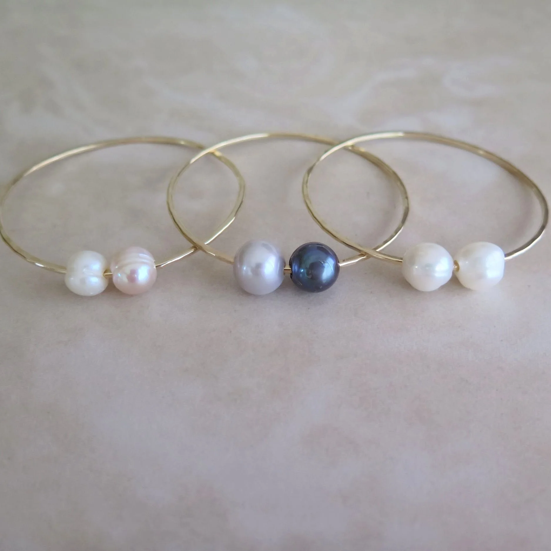 Yellow Gold Bangles with Fresh Water Pearls