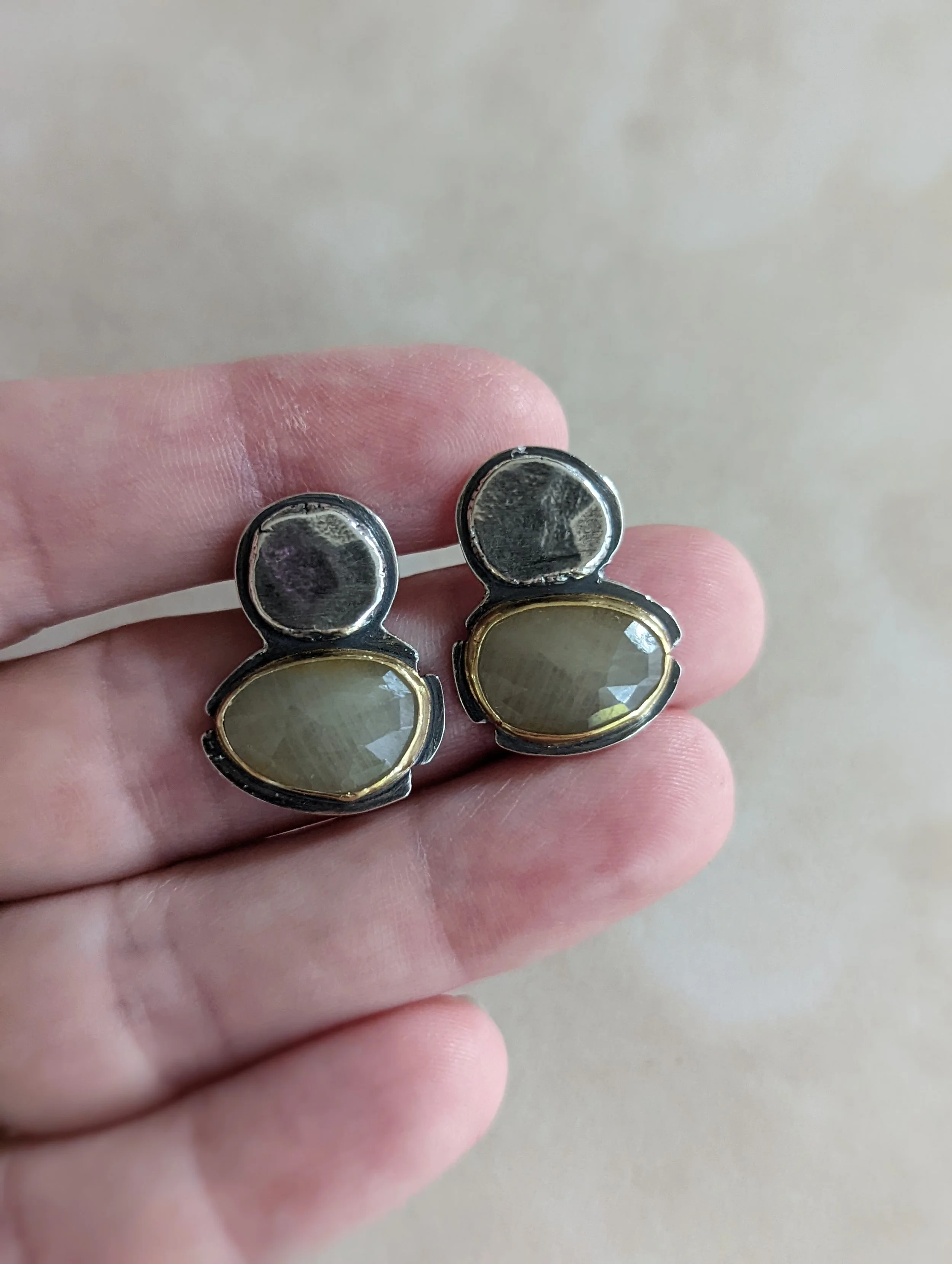 Sapphire Pebble Post Earrings   *From the Fire*