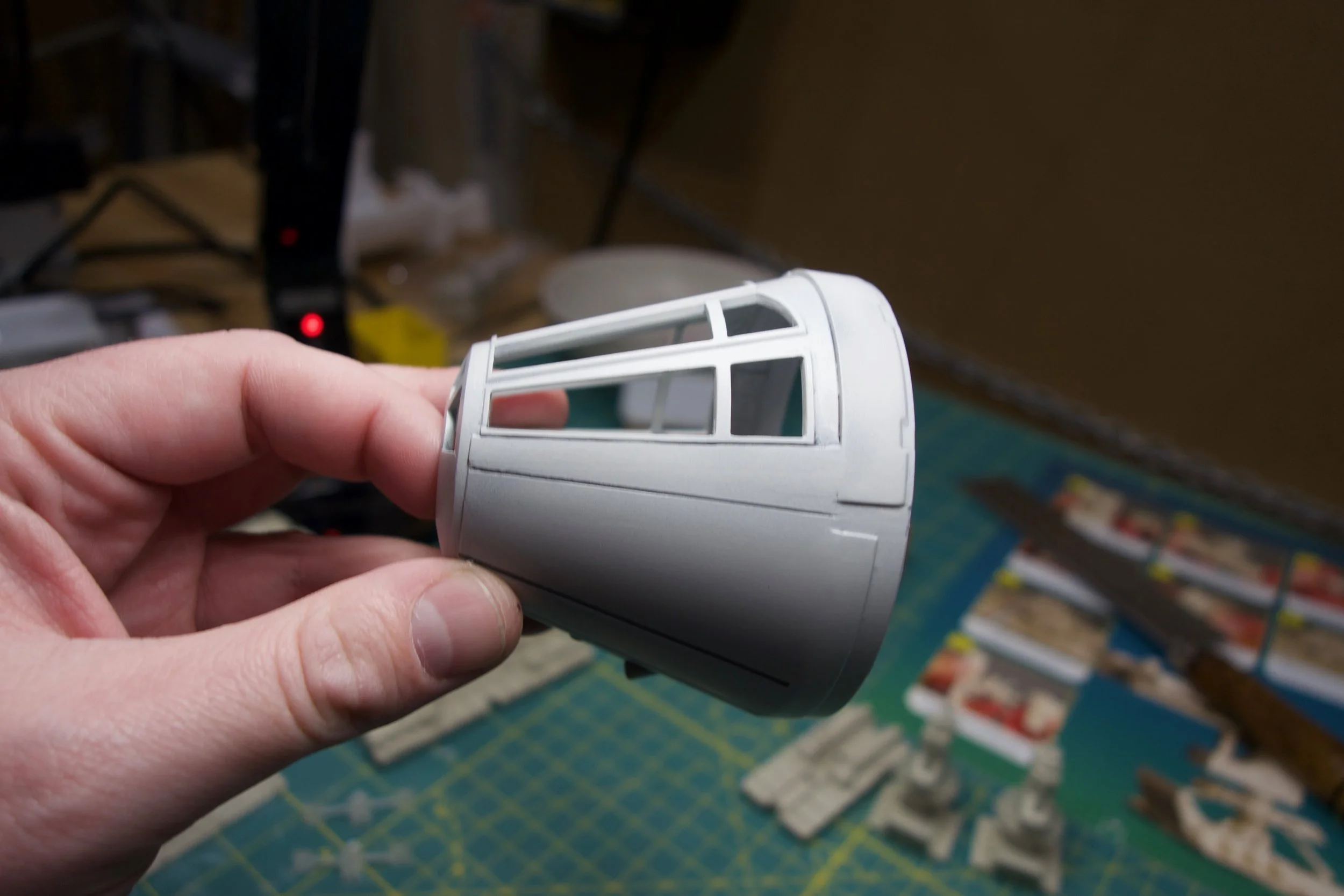 After pre-shadowing, I hit it with the base coat of Insignia White. Maybe a couple very minor imperfections, but they'll easily be covered with weathering. All in all, I'm quite happy with the result.