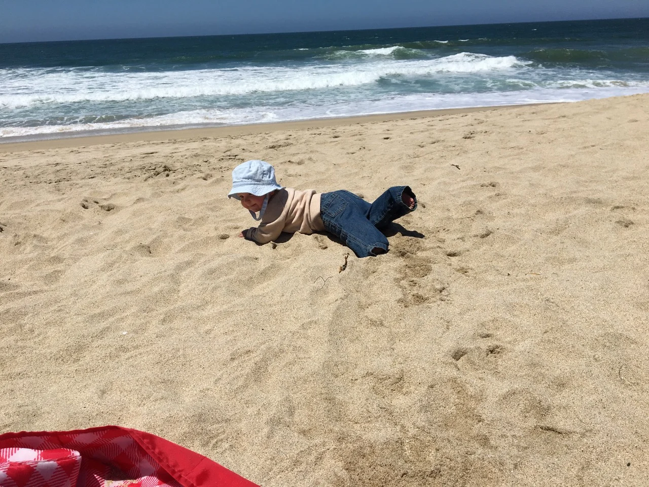 Running away at the beach