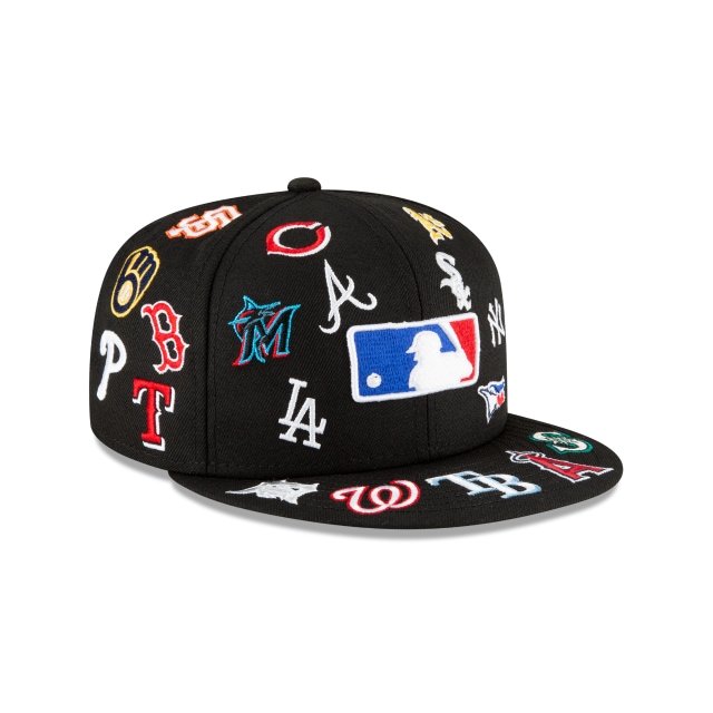 MLB New Era Allover Team Logo 59FIFTY Fitted Hat  Black