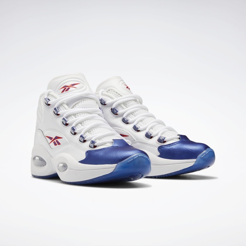 Reebok Question Mid in White/Cobalt — MAJOR