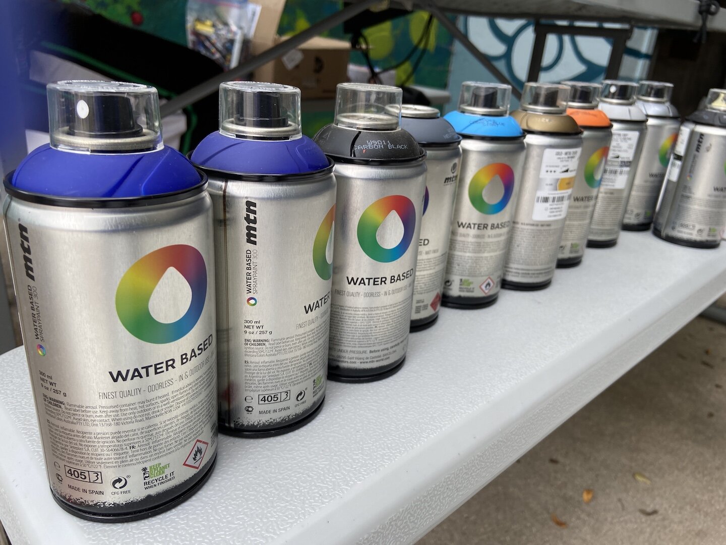  Water-based spray paint for our stencils. 