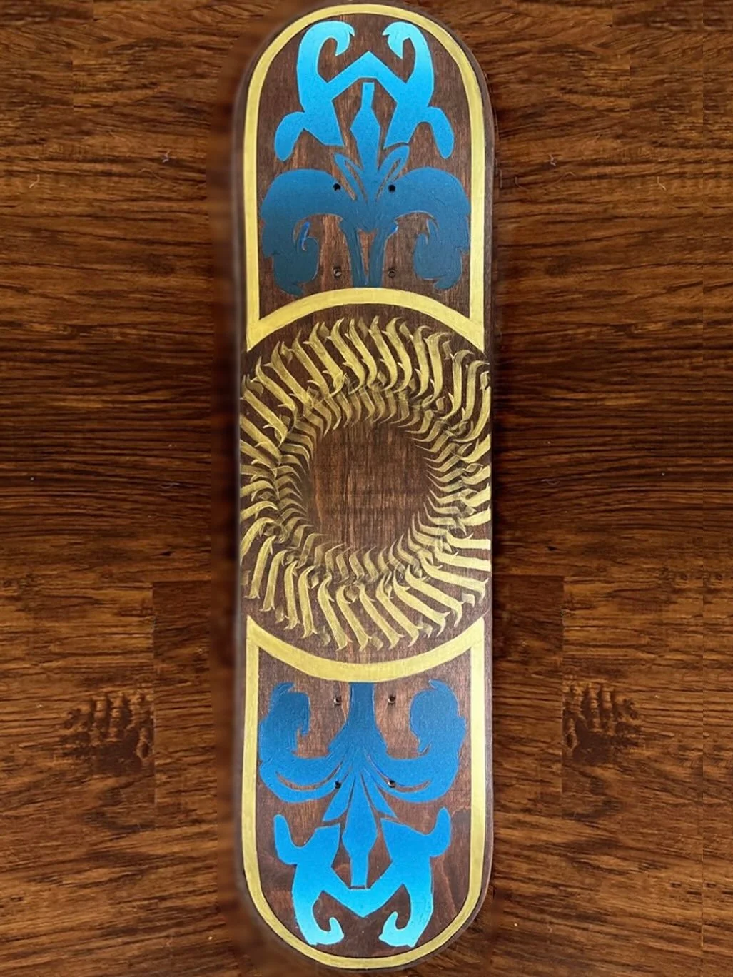 This skateboard was created for the 150 exhibition for The Madison Public Library - On display in the top floor gallery at Central Library through February 28th. 
.
Available for purchase - DM for details 
.
Name: Tondo
.
Explanation: This painting r