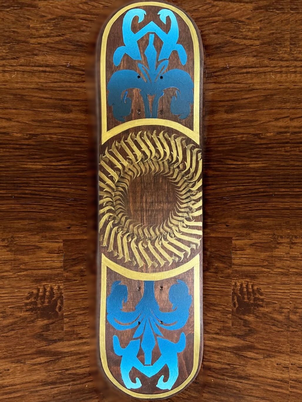 This skateboard was created for the 150 exhibition for The Madison Public Library - On display in the top floor gallery at Central Library through February 28th. 
.
Available for purchase - DM for details 
.
Name: Tondo
.
Explanation: This painting r