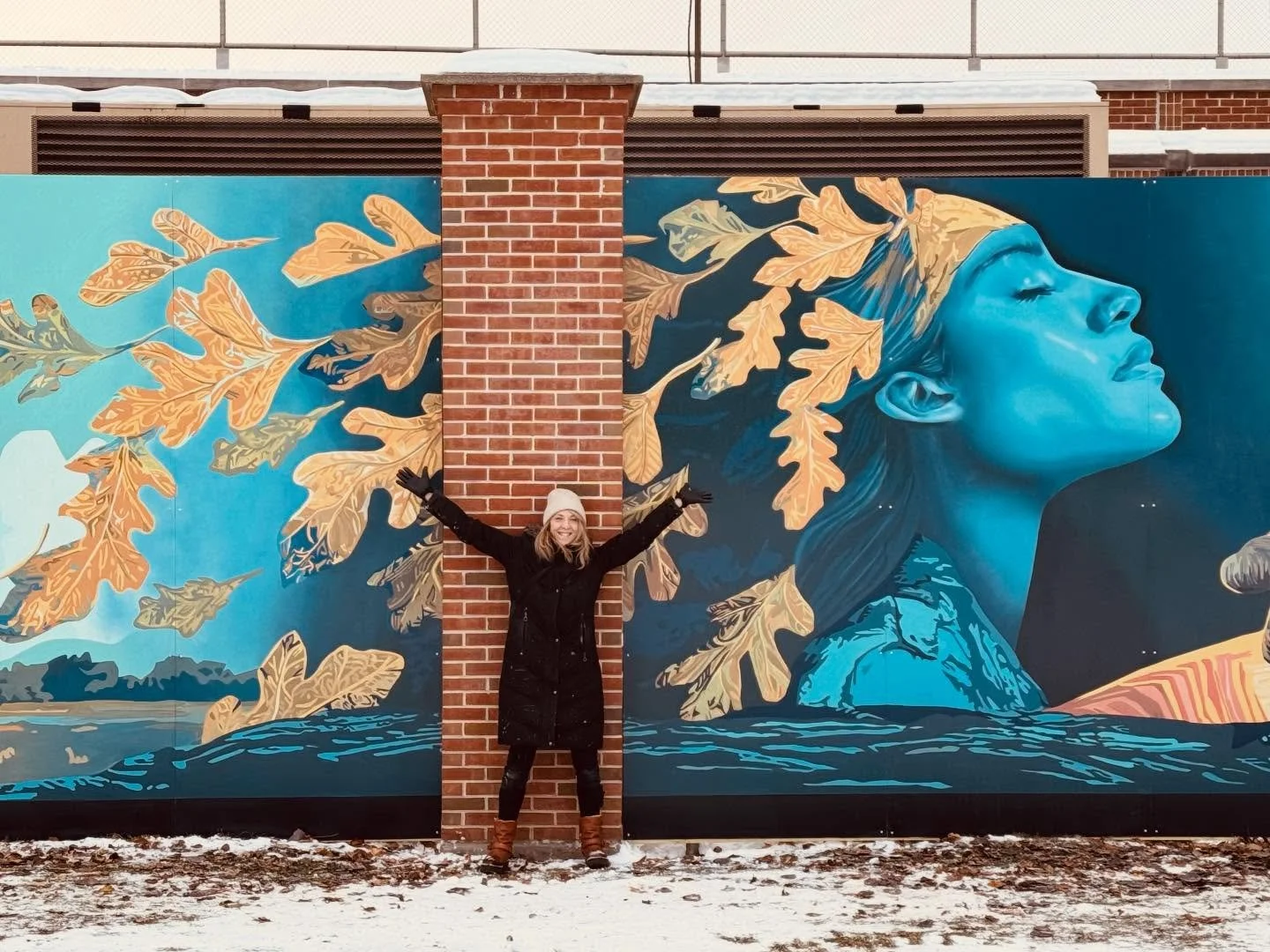 It&rsquo;s hung! Please join me in celebration and in honoring this mural Wednesday December 17th at noon for a ribbon cutting ceremony and short dedication. Bundle up, enjoy hot chocolate and cookies to welcome this addition to the Tenney Lapham nei