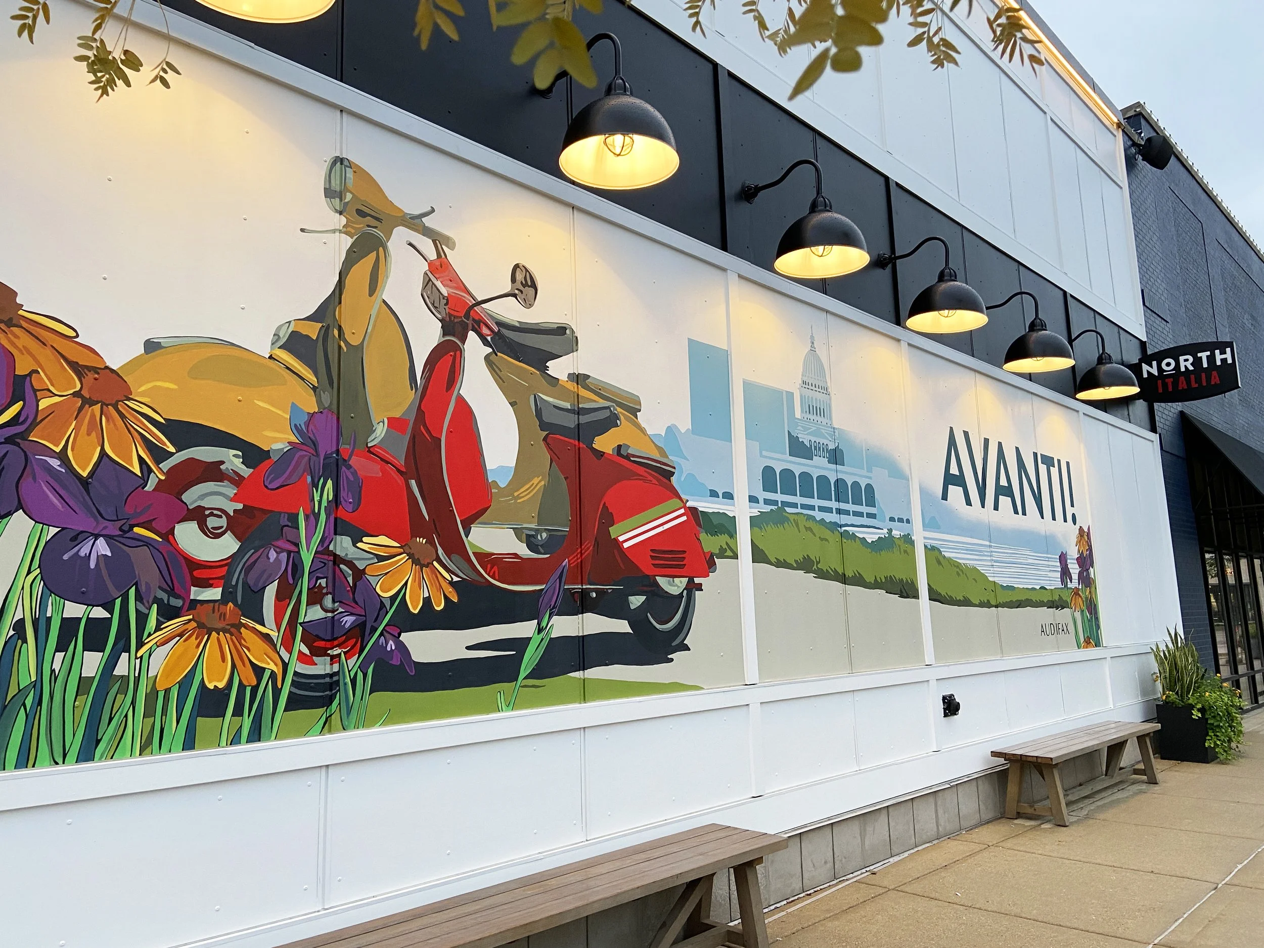 madison mural by muralist audifax, wisconsin north italia, native wisconsin landscape mural, restaurant mural, madison capitol mural, Wisconsin nature mural