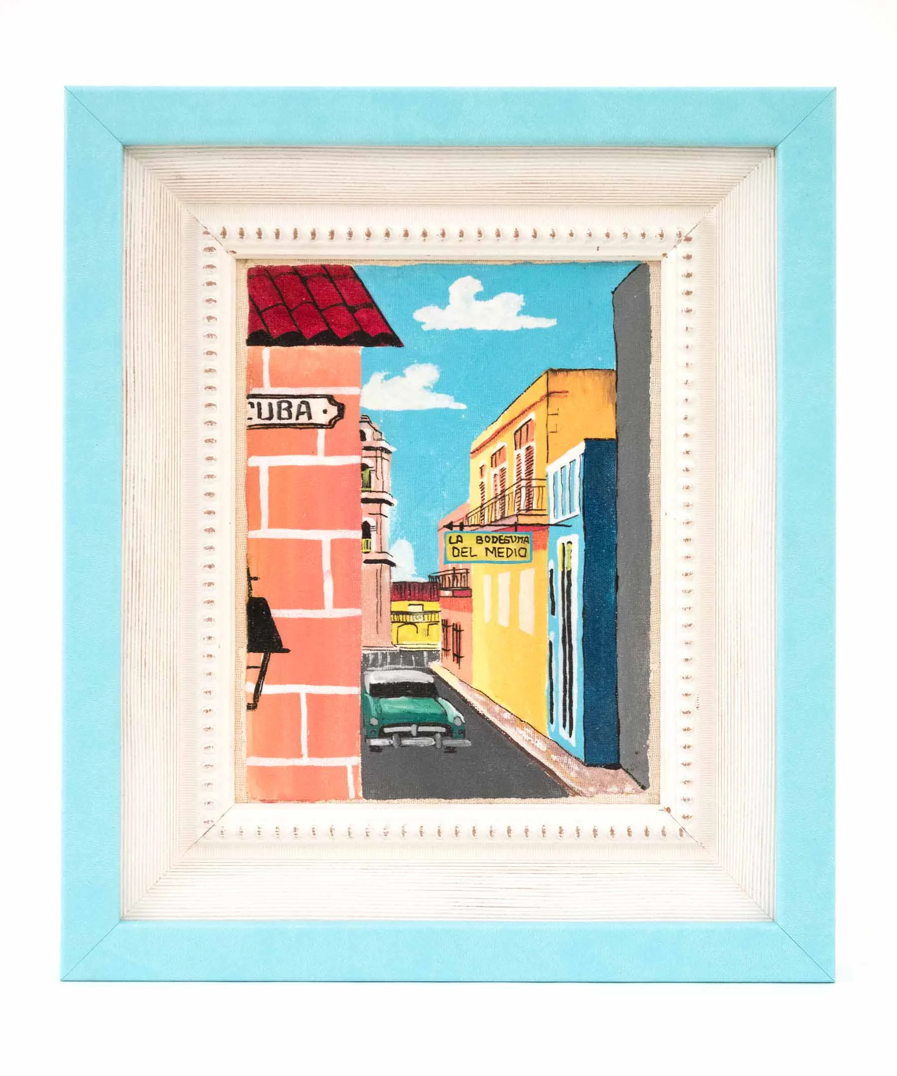 A souvenir purchase in Cuba, framed in Bahama Blue from the Malecon collection.