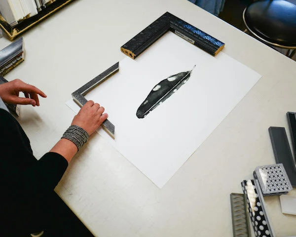 We start out with some darker frames to play off all the white space in both slim and thicker profiles. Seeing two different widths side by side can help determine which overall direction you want to go in.