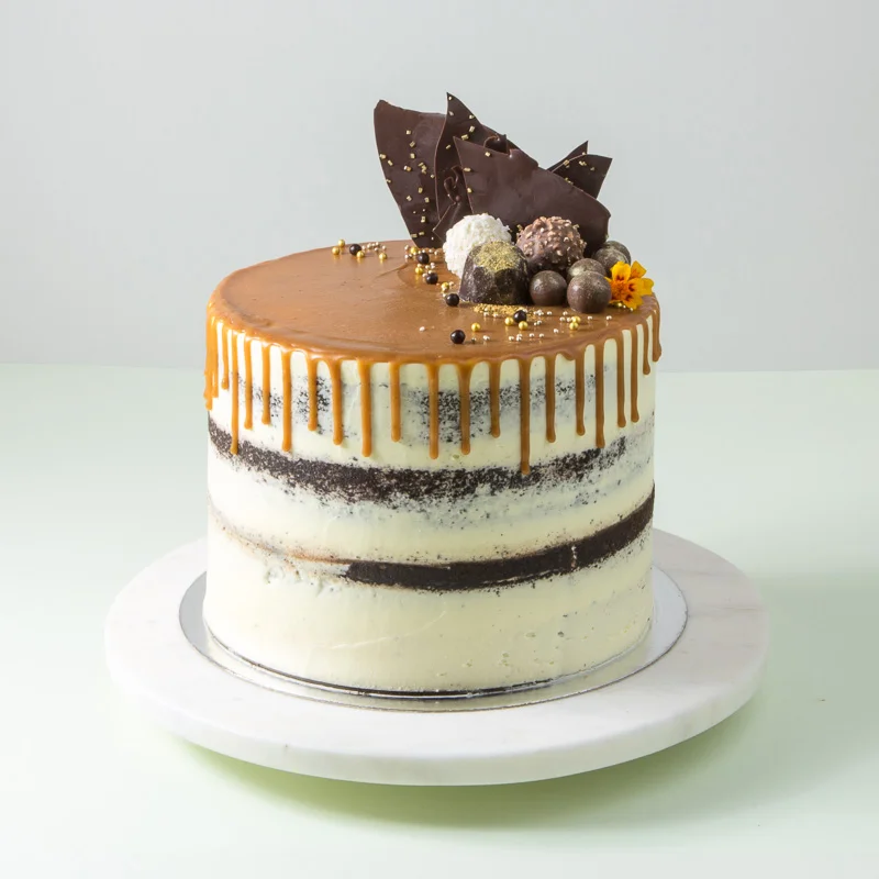 8" Dark Chocolate Caramel Semi Naked Cake
