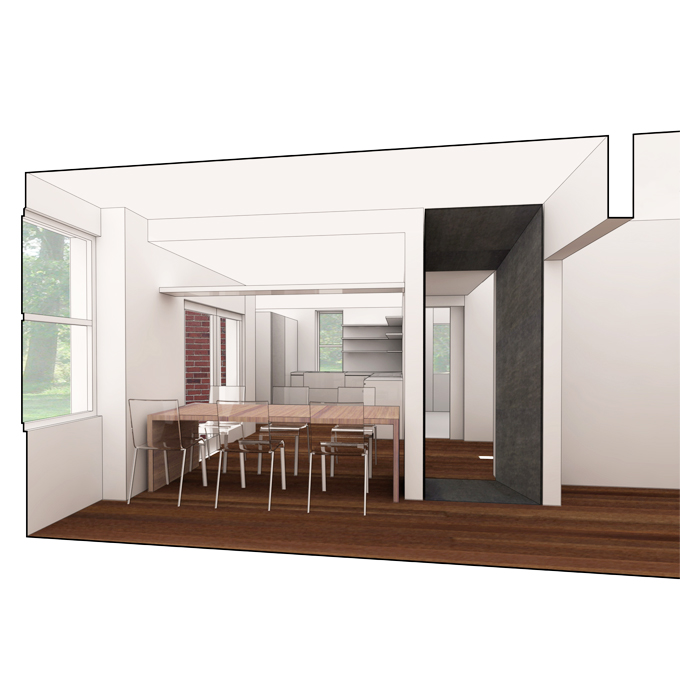 rendering of dining room with chandilier position 
