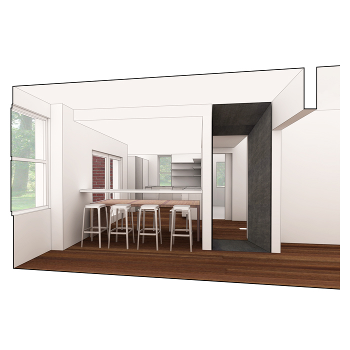 rendering of dining room in bar configuration