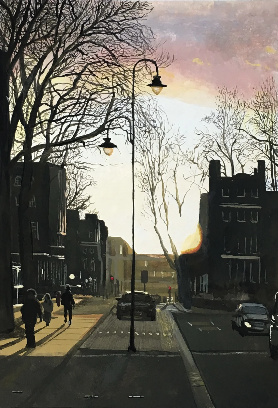 Towards Bedford Square – gouache on rag paper (9x14cm)