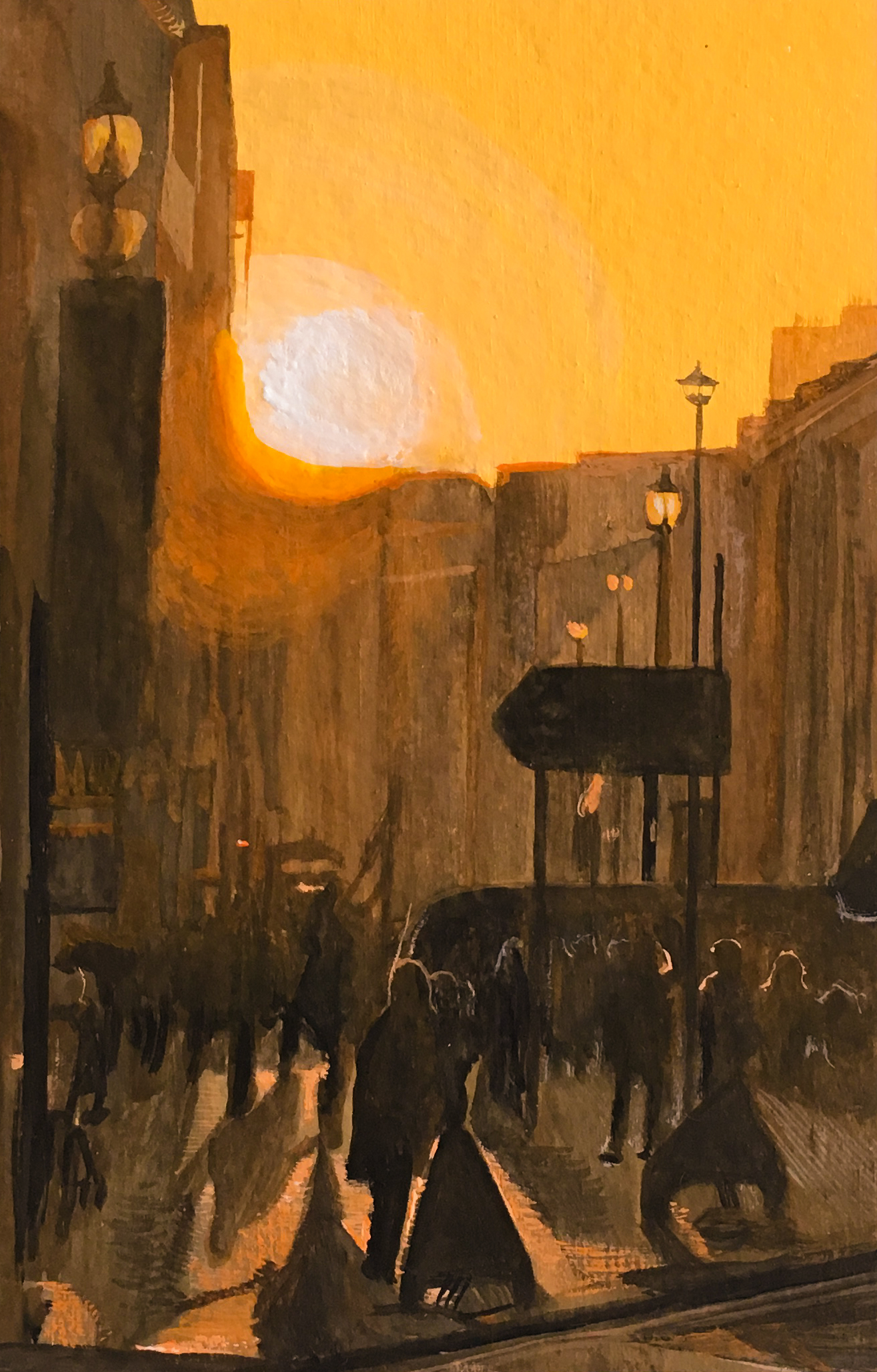 Towards Piccadilly - gouache on rag paper 9x14cm