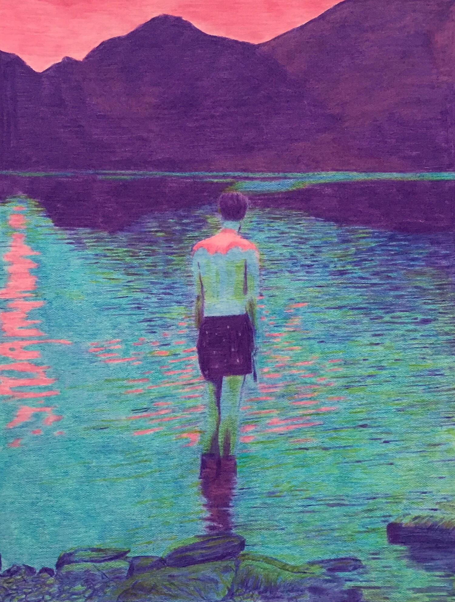 'John, Lake' (coloured pencil on paper, 20x26cm)