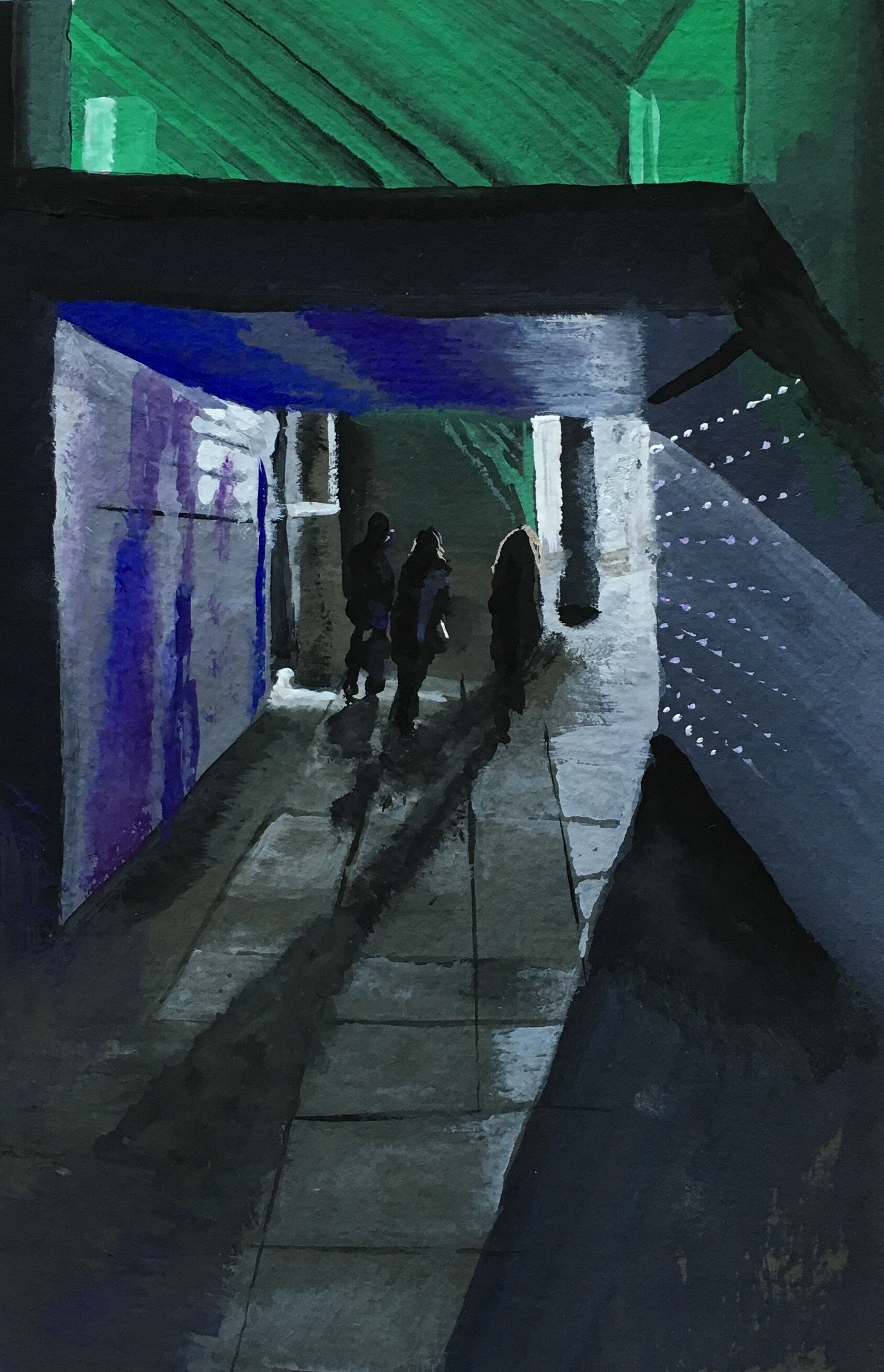 'Underpass to Waterloo Station' – gouache on rag paper