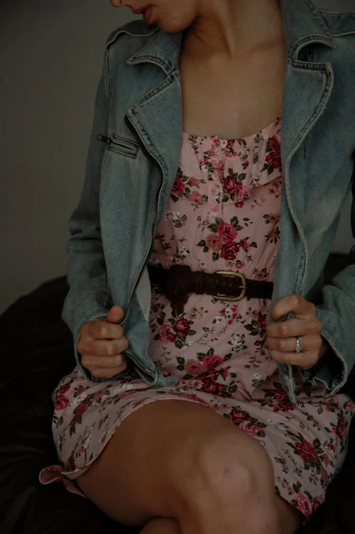 floral dress denim jacket