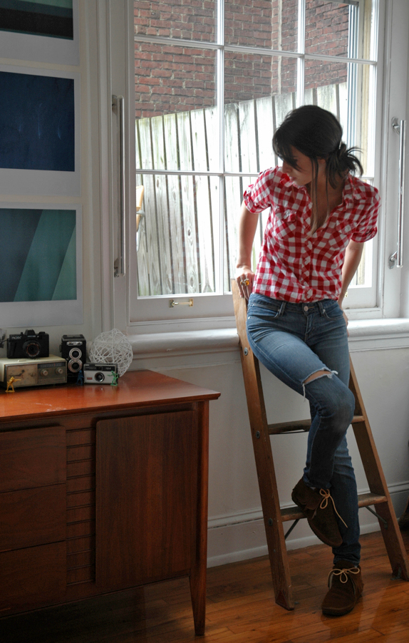 checkered shirt gap jeans