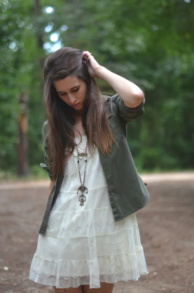 Lace Dress Army Jacket Styling