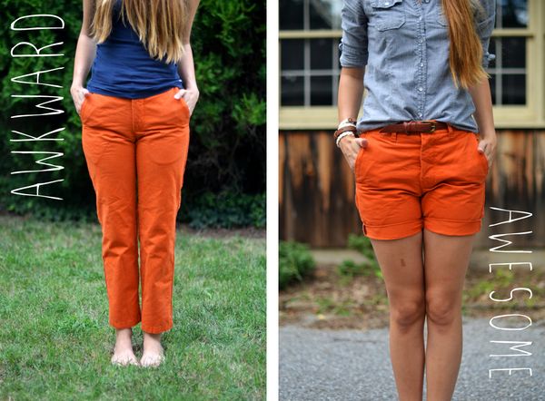 Fine and Feathered pants to shorts