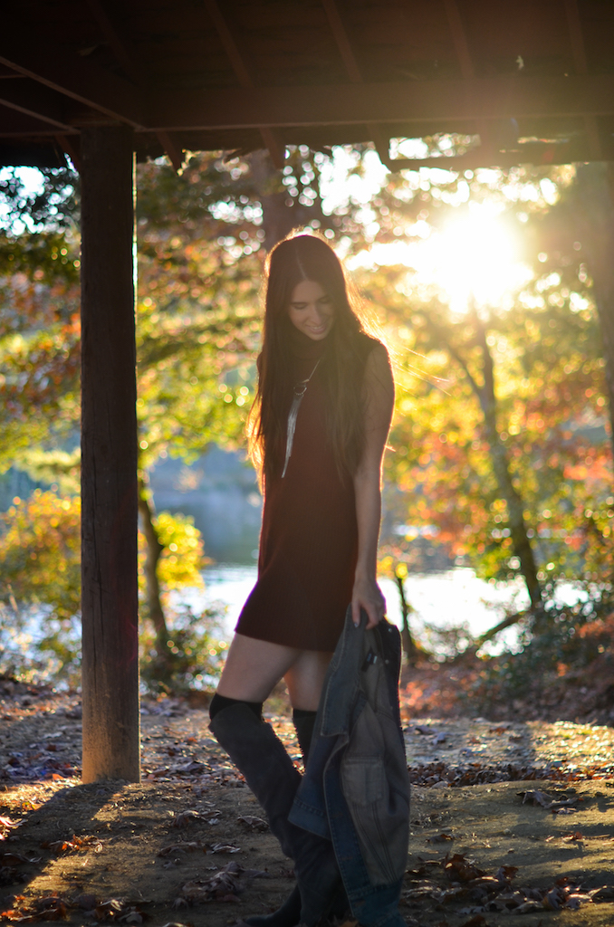 Styling Tall boots with a sweater dress for fall