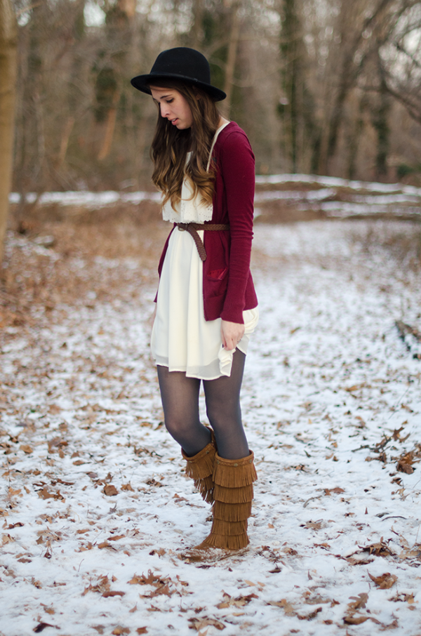 Snow Day Dress with Fringe Boots and a Hat.png
