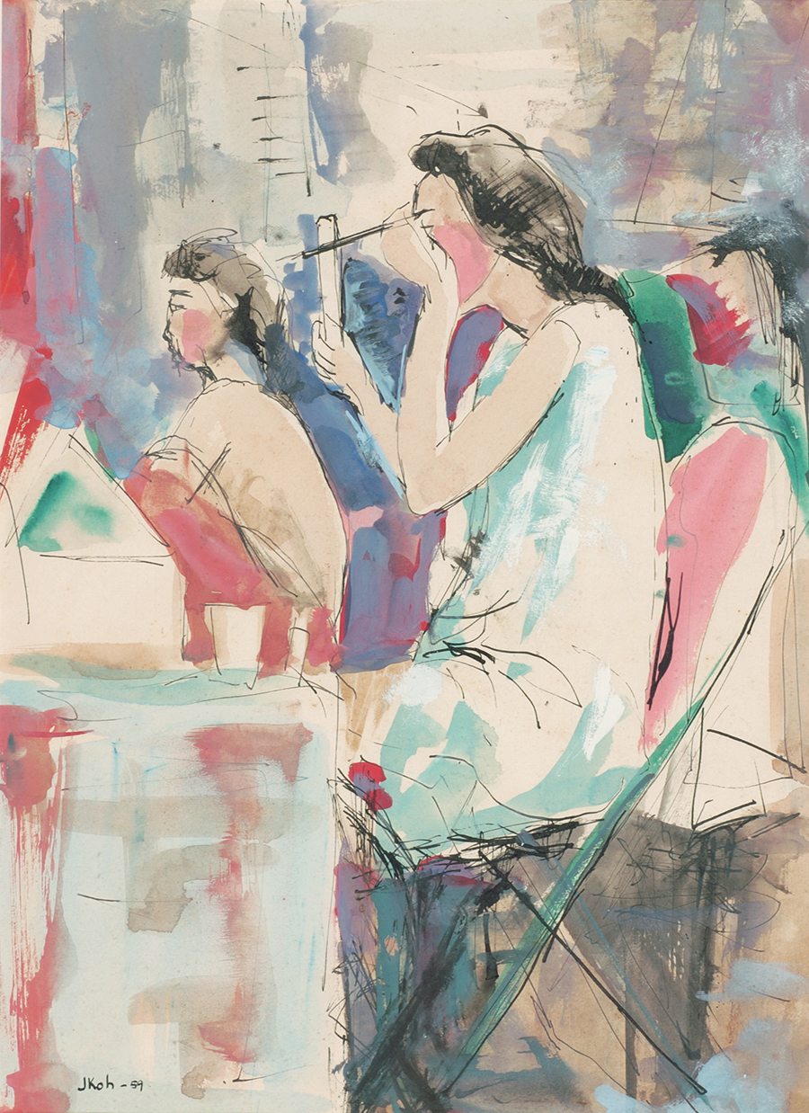 Backstage, 1959, Ink & Gouache on Paper, 37cm x 26cm, Collection of National Gallery, Singapore