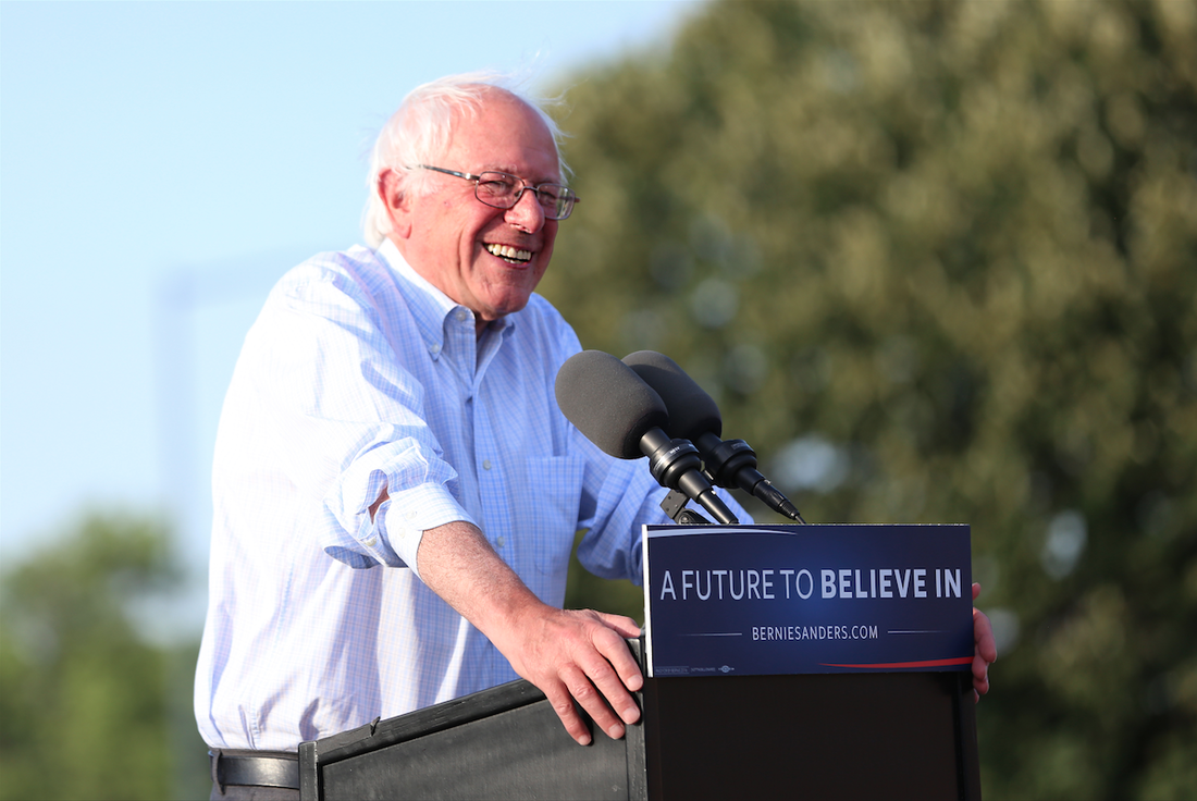  Bernie Sanders addresses a crowd in a skate park outside RFK Stadium. 