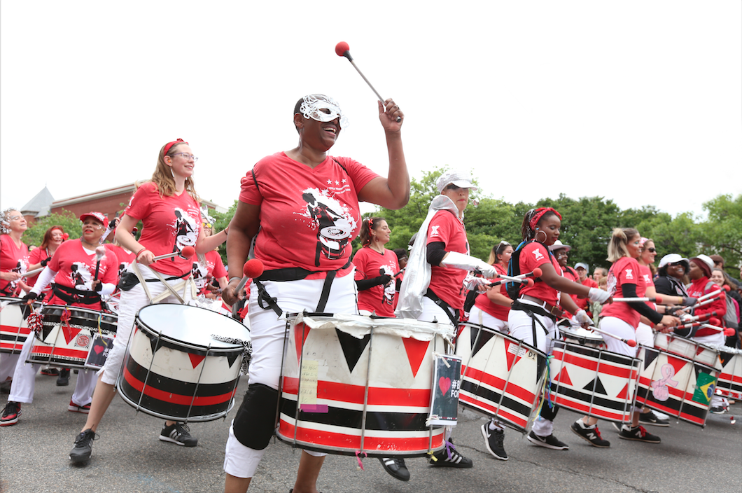  DC’s all female Afro-Brazilian percussion band Batalá plays at the Funk Parade in DC. 