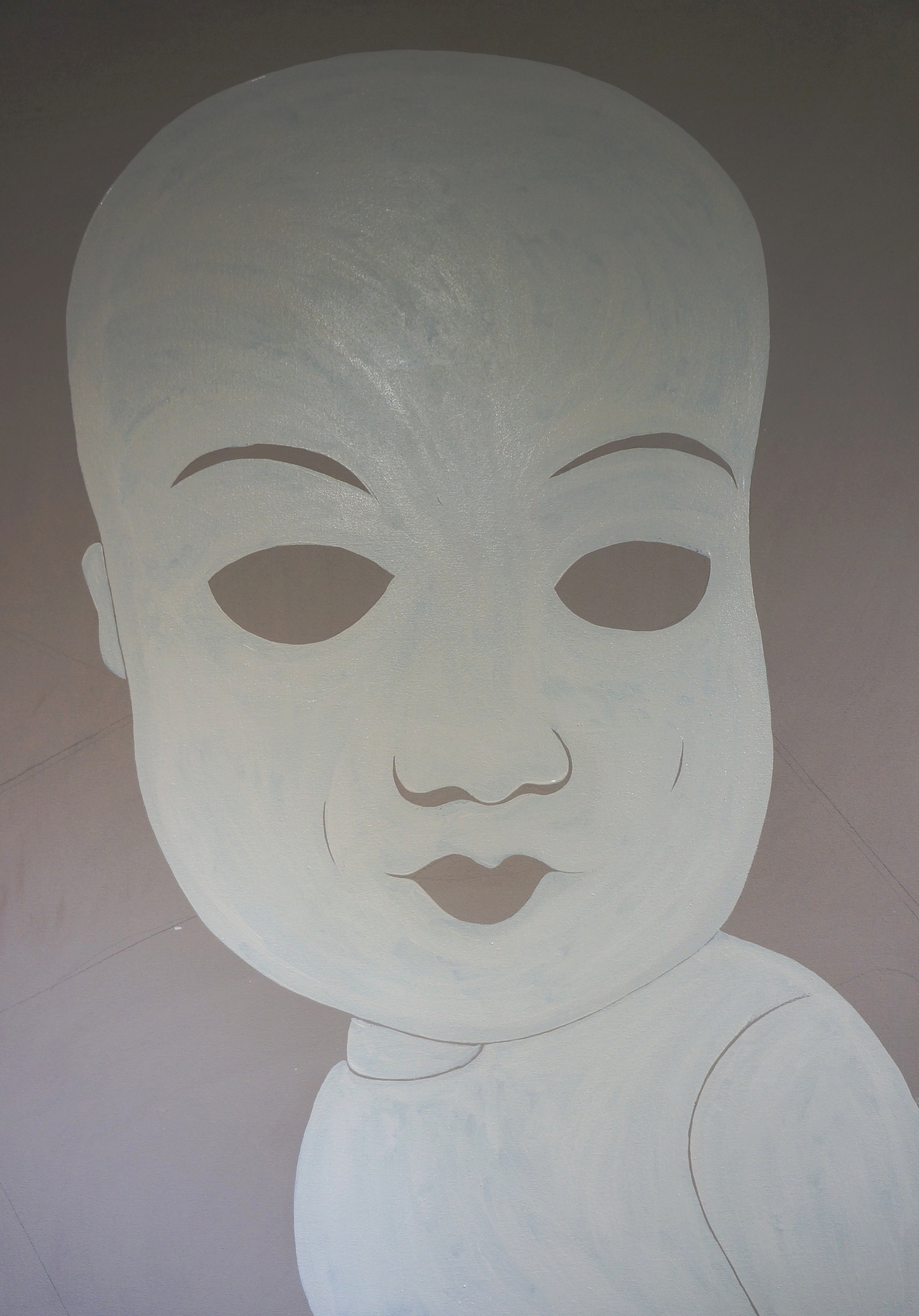 Step one. This is a painting from a photograph I took of a doll in an antique store. It didn't have any eyes, which I found interesting. June 3 '17.