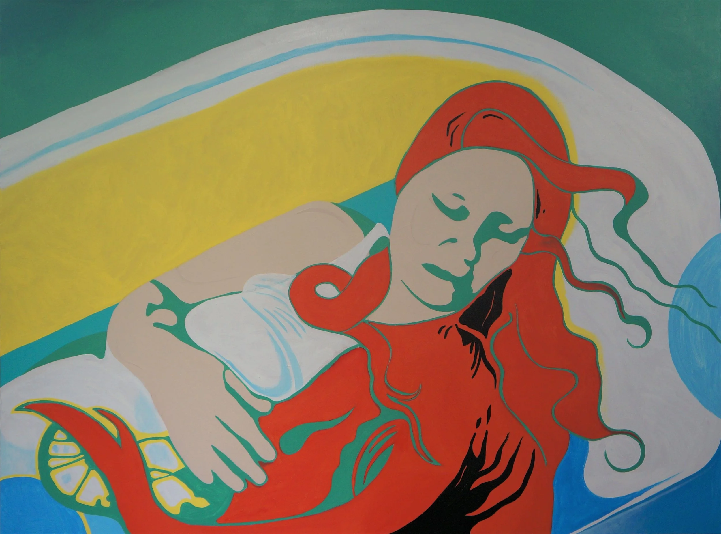 Me in the bathtub, layer 1. Bottecelli's Venus as inspiration for the hair.