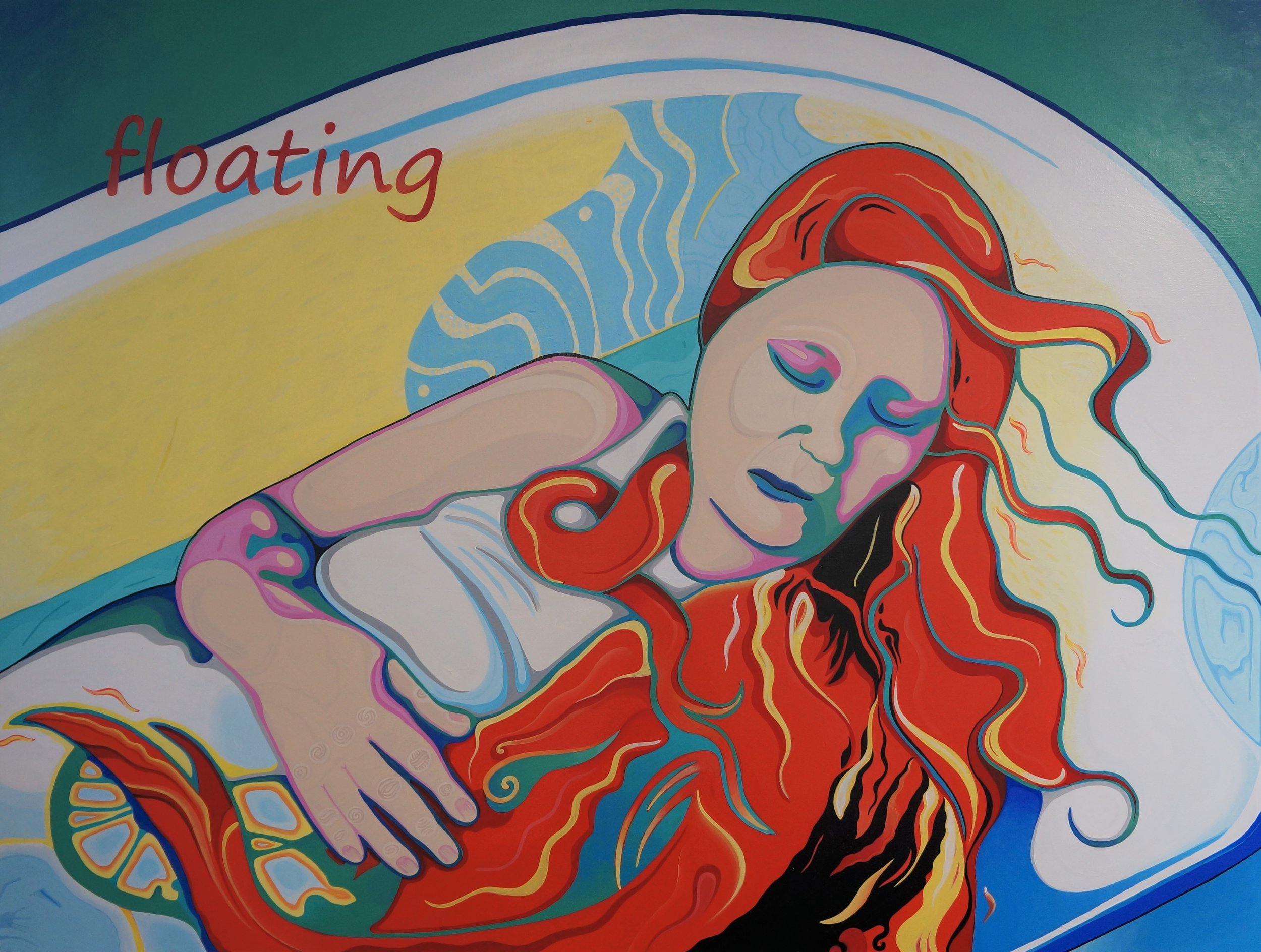 Changed the colour of the text, added a few more details, the blue area behind my head isn't finished yet. Added little flickers of flame. Getting there.
