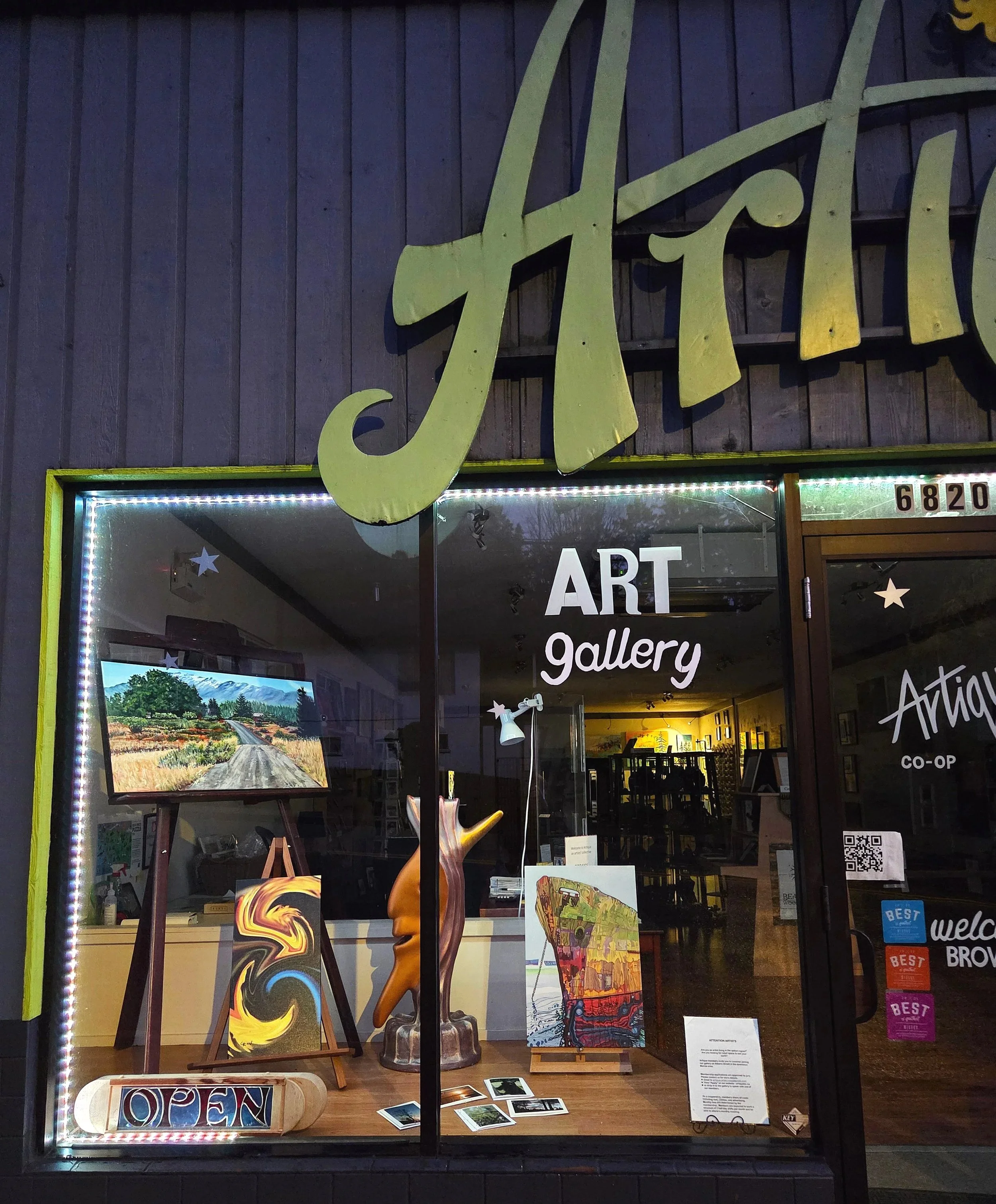 Artique Gallery, Powell River, B.C.  window for November 2025