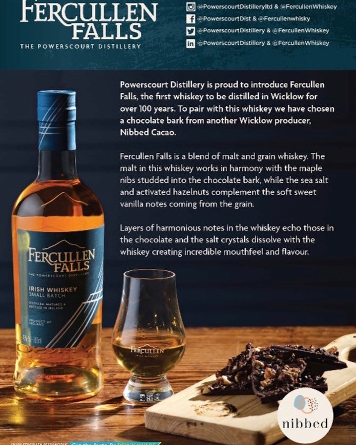 We&rsquo;re proud to bring you this wonderful taste experience, pairing two exceptional local products. 
Fercullen Irish Whiskey &amp; Nibbed
A lovely way to complete an evening with friends at The Bellevue Restaurant. Available in The Horse &amp; Ho