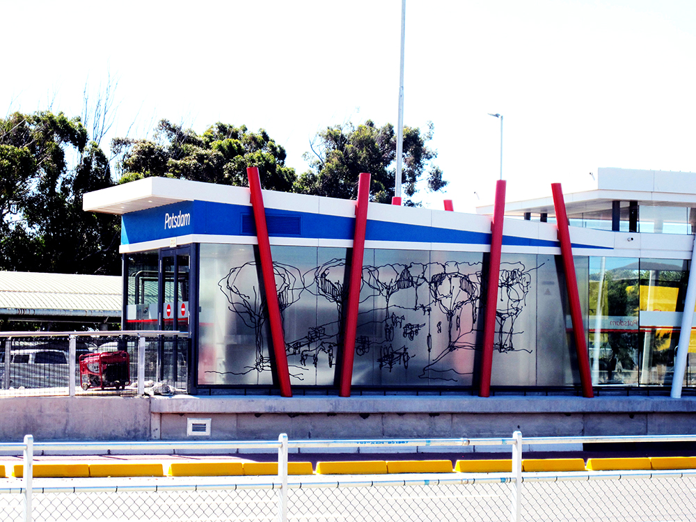 Avenue , BRT MyCiti Station at Potsdam, Vinyl print, 2.1 m x 7, Cape Town,Curated by Educentric cc, 2014.