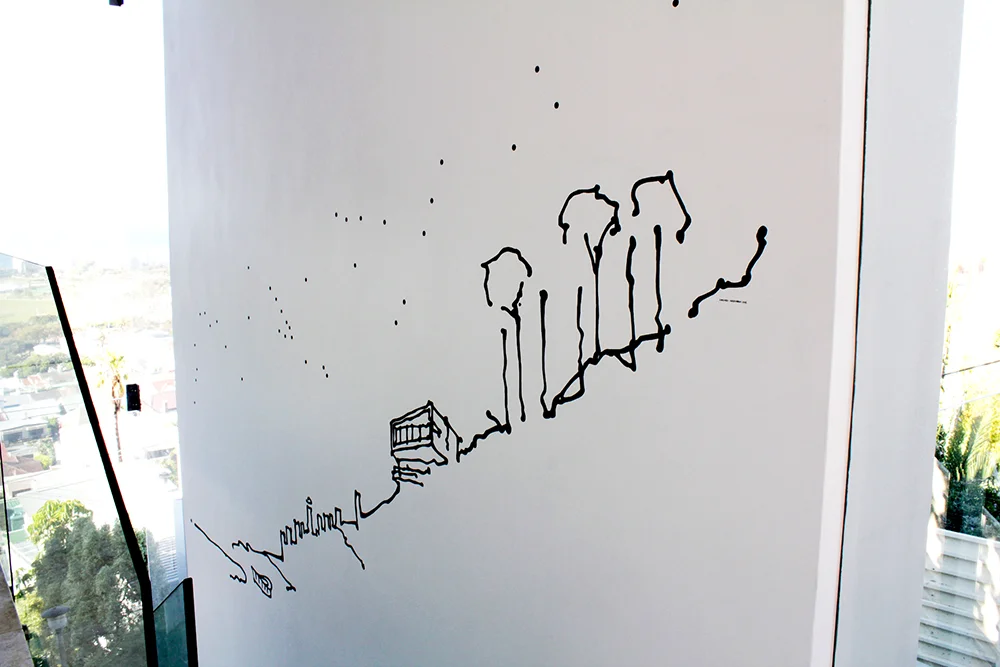 Home , House Sachs, Acrylic paint mural, 4.2 m x varying height, Curated by Three14 Architects , Cape Town, 2012.