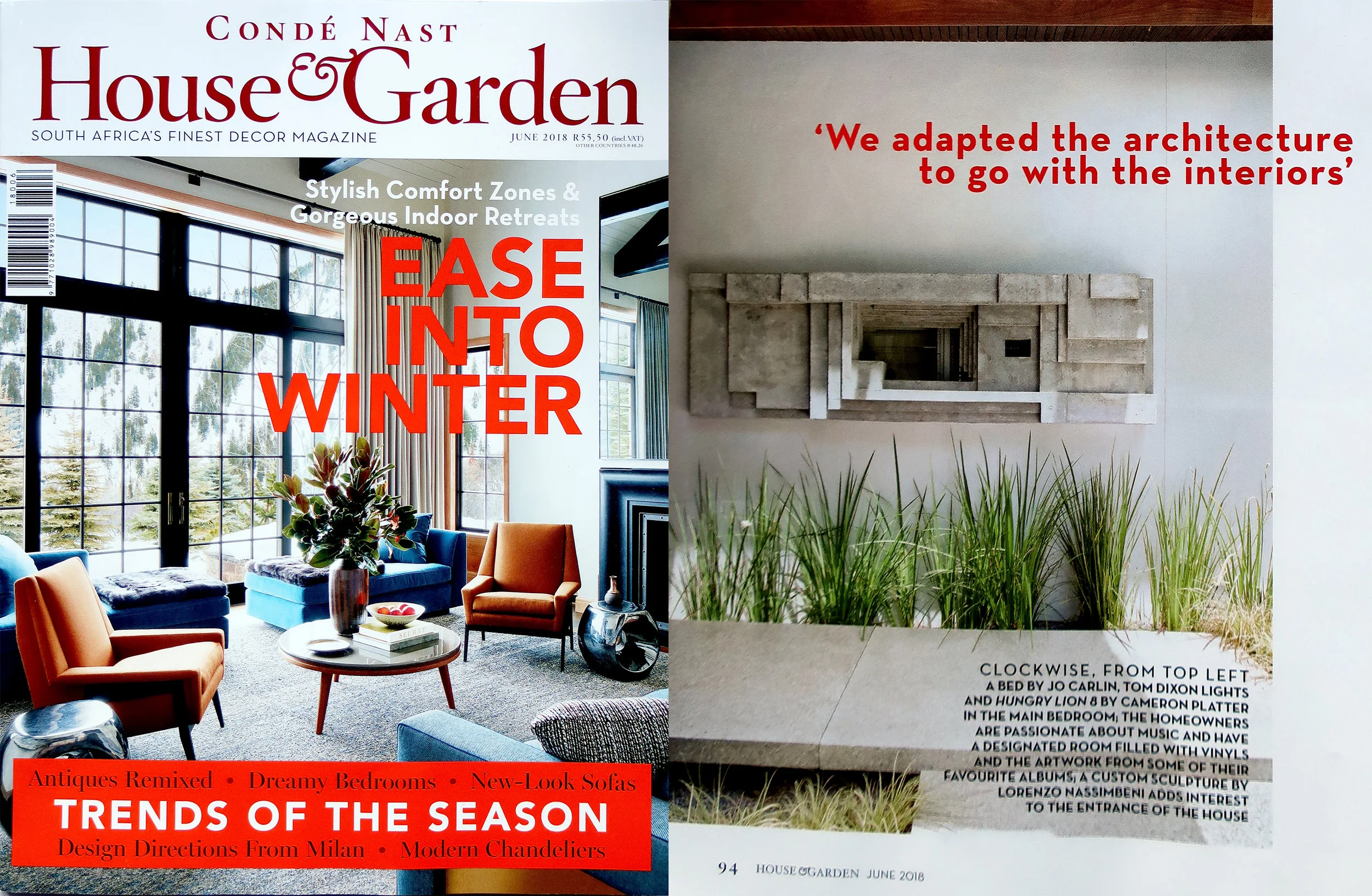 House and Garden July 2018 Recent feature in House and Garden SA of sculpture in Cape Town for a house by Antonio Zaninovic Architecture Studio.