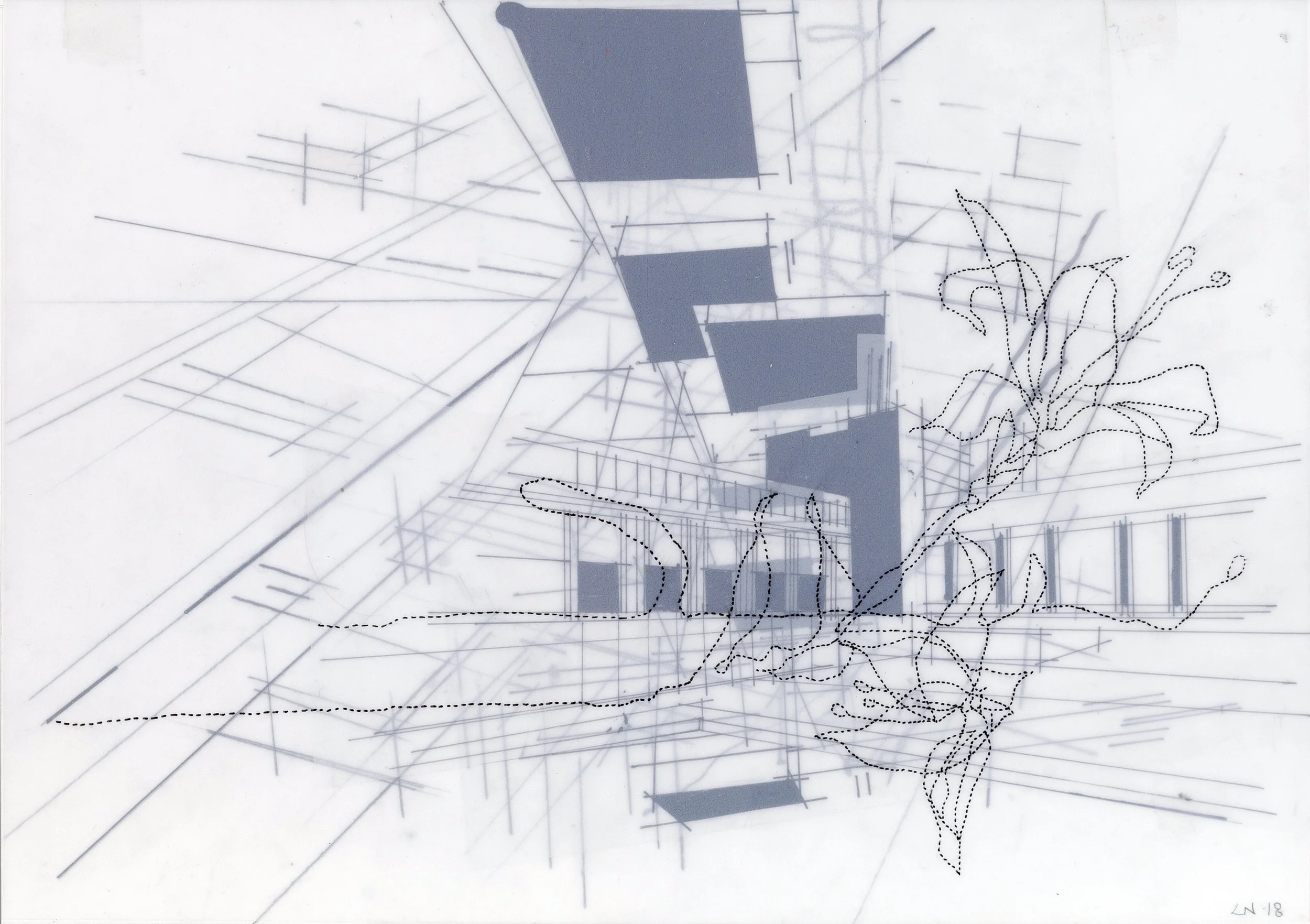 Dry court, Pencil, pen and acrylic ink on drafting film, 14,8 cm x 21 cm , 2018