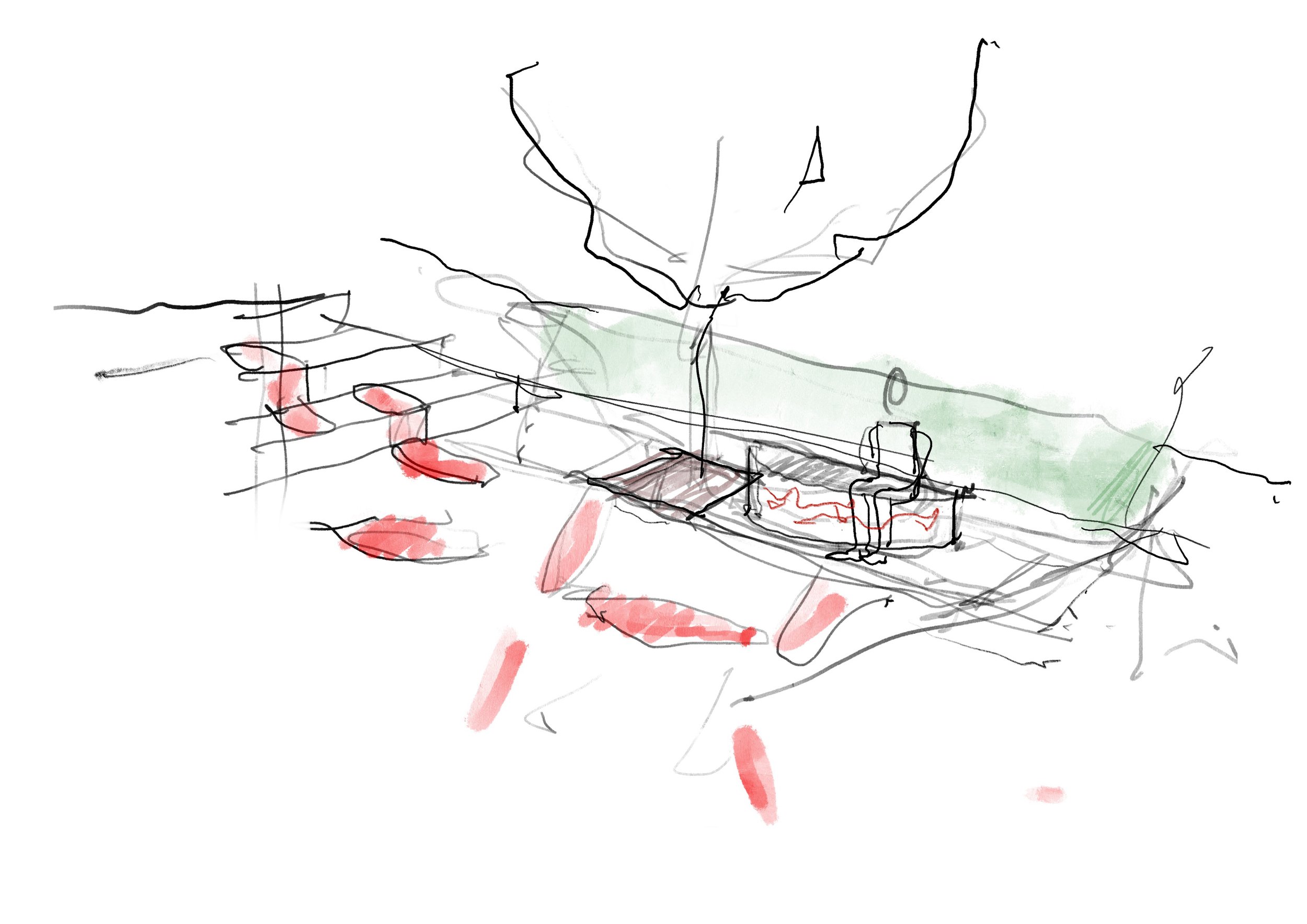 Conceptual sketch showing tree and seat environment