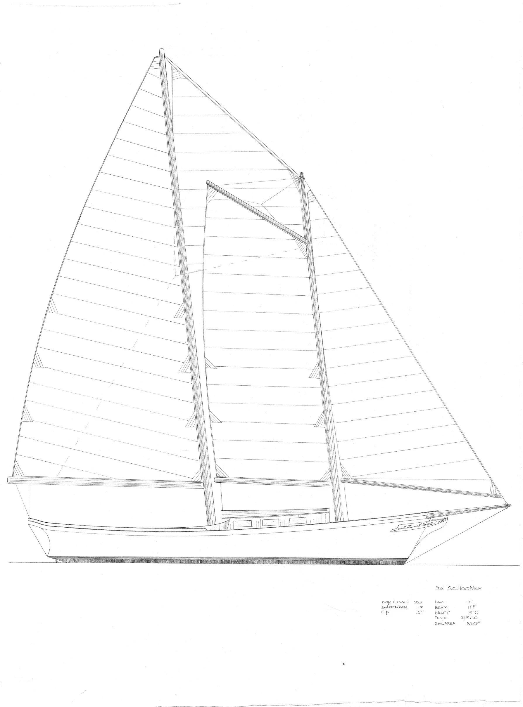 36' Daysailer Schooner. Rieff Design.