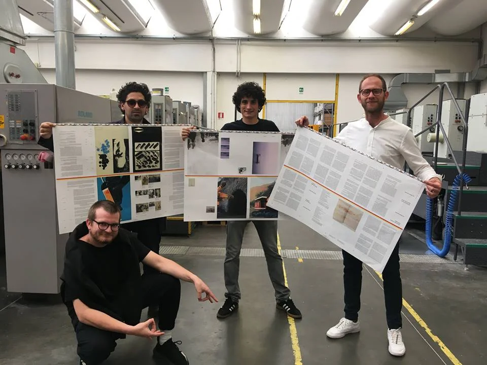 Nicolas Polli, Martin Errichiello, Filippo Menichetti and Milo Montelli printing “In quarta persona” at Grafiche dell’Artiere
