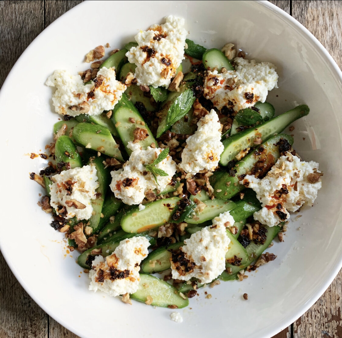 Lebanese cucumber, ricotta and walnut salad