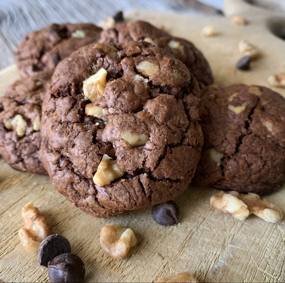 Triple Chocolate Walnut Cookies with Sea Salt